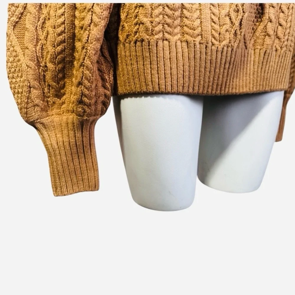 Mustard Cable Knit Ruffle Sweater - Chunky Cozy Fall Pullover - Women’s XL - Picture 6 of 10
